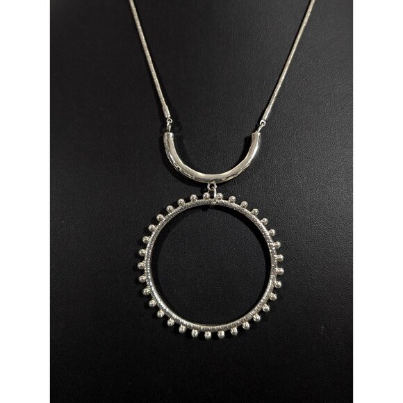 Cato Necklace Silver Tone Open Circle Pendant Modern Statement Jewelry 23" - Picture 1 of 8